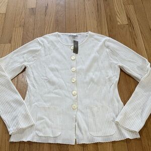 NWT J. Crew Super Strech Ribbed Cardigan Ivory Sz L